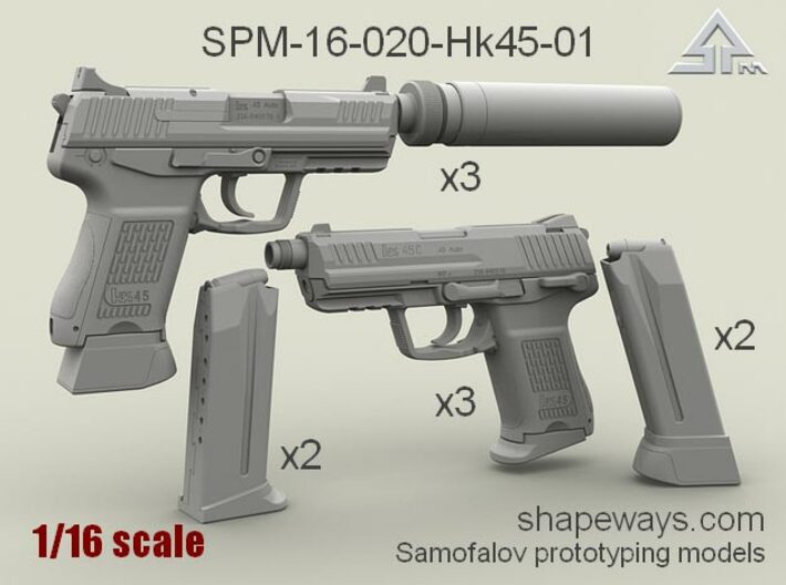 1/16 SPM-16-020-Hk45-01 Heckler &amp; Koch 45C 3d printed
