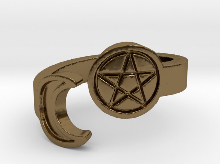 Crescent Moon and Pentacle Ring Size 8.25 3d printed