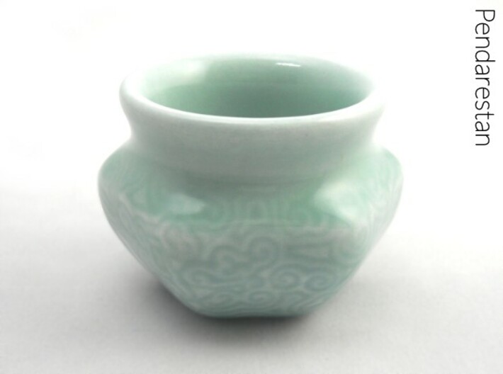 Spiral wave espresso cup 3d printed Finely decorated celadon espresso cup