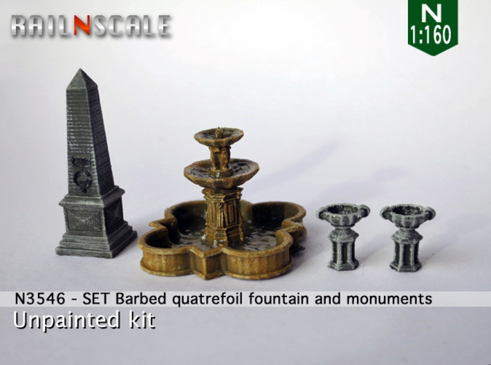 SET Quatrefoil fountain with monument (N 1:160) 3d printed