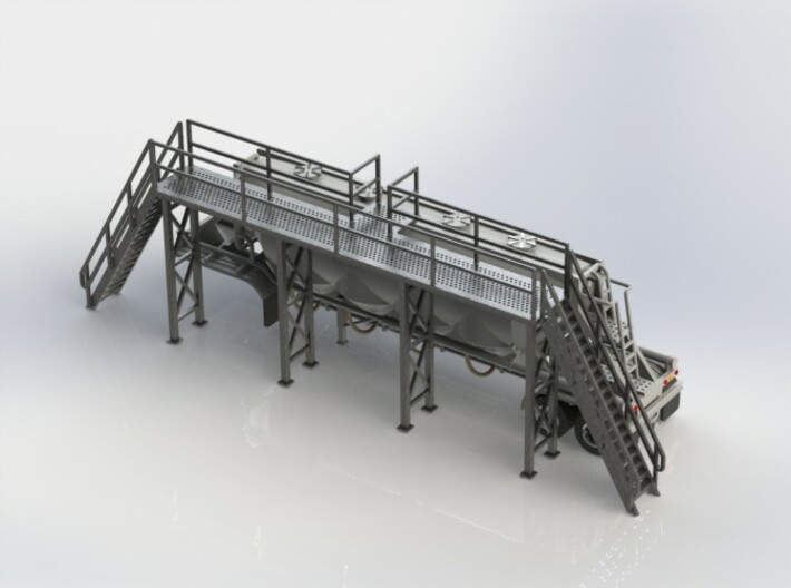 HO 1/87 Long Loading Platform for trailers 3d printed CAD render shown with one of my 3D-printed dry bulk trailers