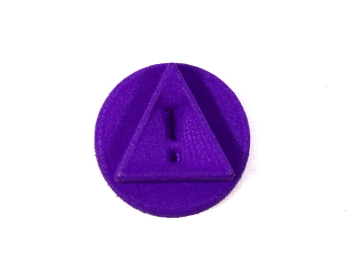 Reminder Token With Exclamation, Pandemic Legacy 3d printed Image of piece printed in purple strong and flexible.