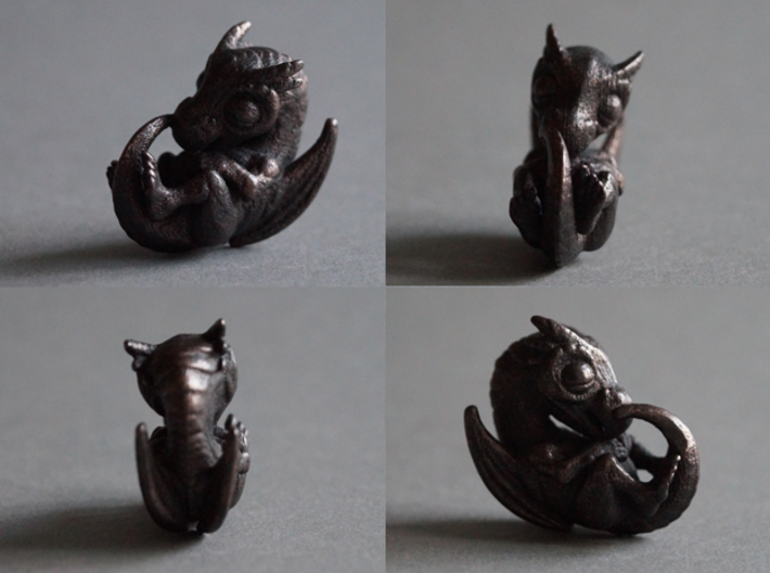 Dragon Baby Talisman 3d printed Rougher than the precious metals but a gorgeous antique effect with Polished Grey Steel