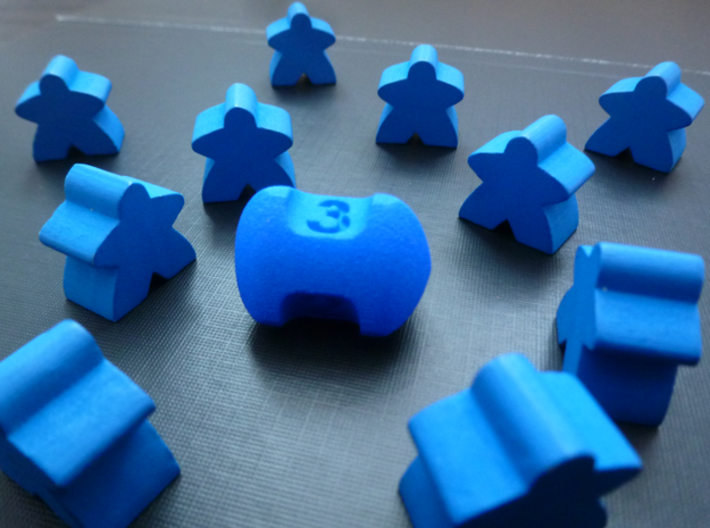 Three sided die 3d printed Curious blue meeples not included.