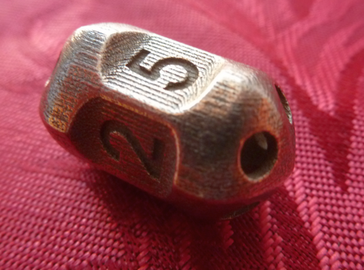 Five sided 'pepperpot' dice 3d printed Five sided pepperpot die in stainless steel