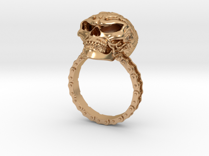 Women's Flaming Skull Ring With Roller Chain 3d printed