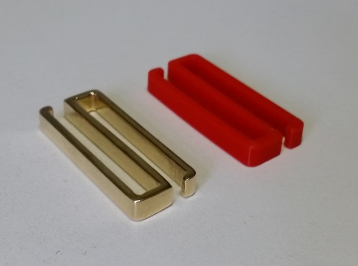 Belt clip, open. T35x5, shown: brass. 3d printed 