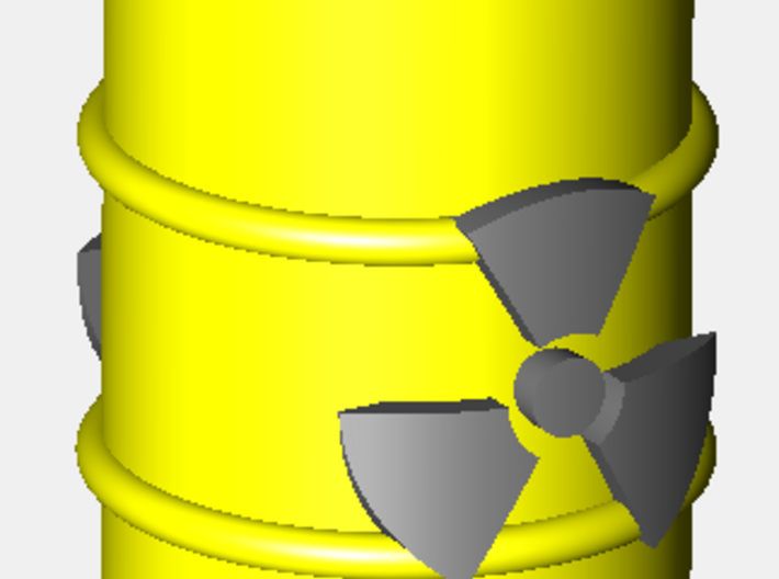 Power Grid Yellow Uranium Barrels, Set of 12 3d printed A render of one barrel. The radioactive sign appears darker when printed.