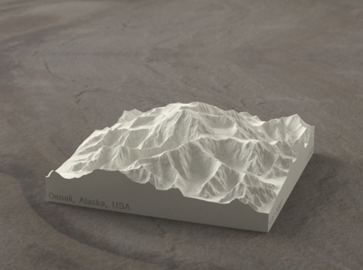4'' Denali, Alaska, USA, Sandstone 3d printed Radiance rendering of the model, viewed from the South