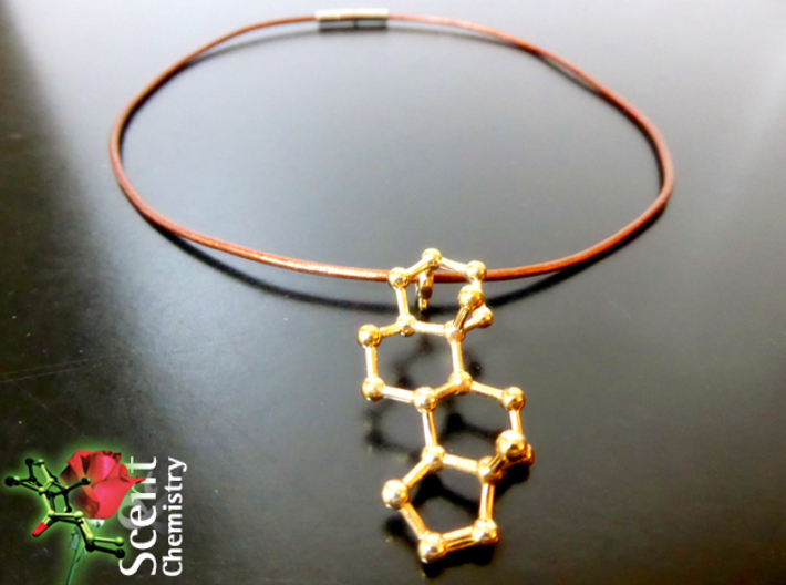 Androstenol 3d printed Androstenol model in polished bronze as a bling on a leather strap.