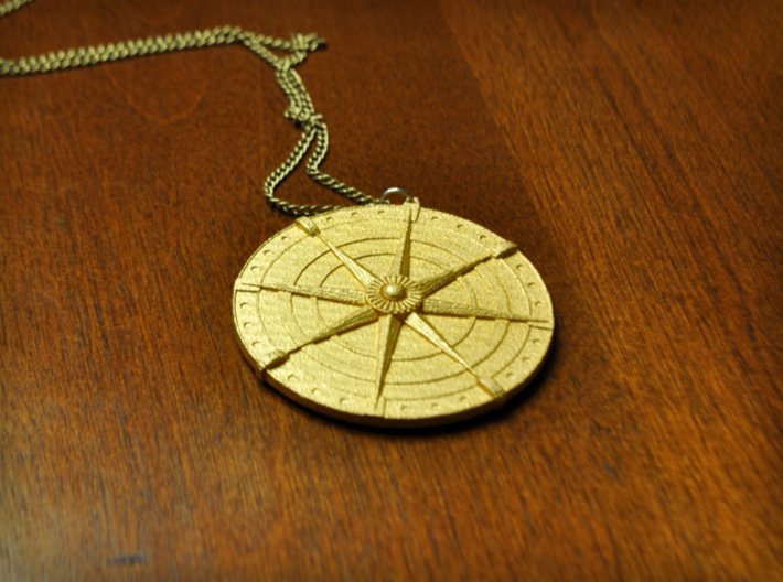 Compass Medallion 3d printed Gold plated matte finish compass medallion