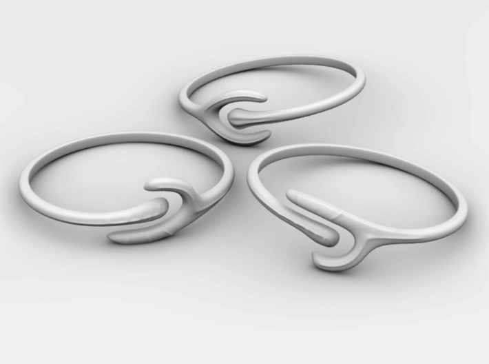The Ripple Stacked Rings 3d printed Material-less View of the Three Separate Rings