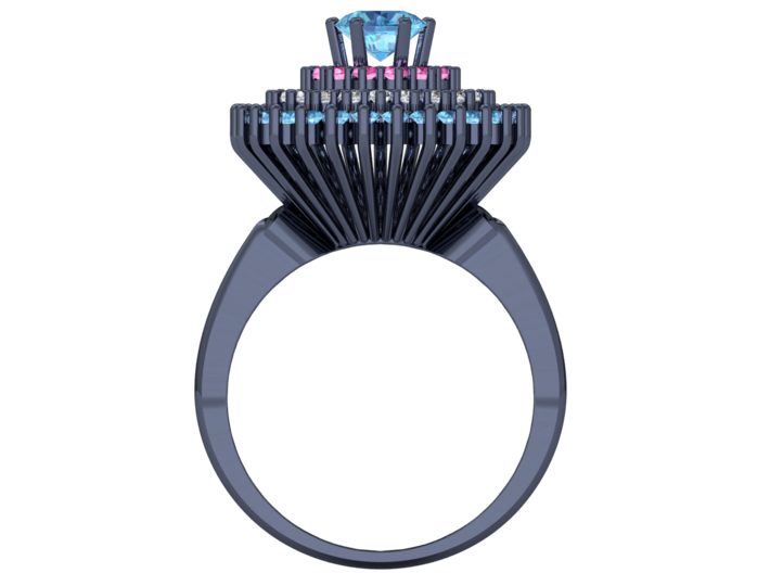 JT2- Castle Engagment Ring With Halo Separated Par 3d printed 