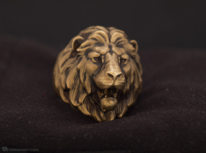 Lion Ring 3d printed Artificially aged brass