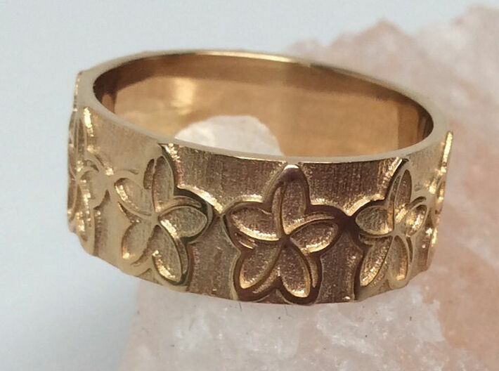 Plumeria Flower Ring Size 8 3d printed Shown in 14k Gold Plated