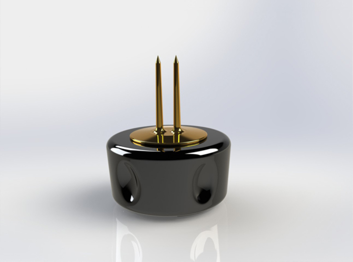 Corn Cob Holder- Base 3d printed Gloss Black Ceramic Base with Gold Plated Brass tines (render)