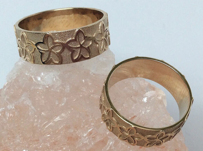Plumeria Flower Ring Size 11 3d printed Shown in Polished Brass - His &amp; Hers
