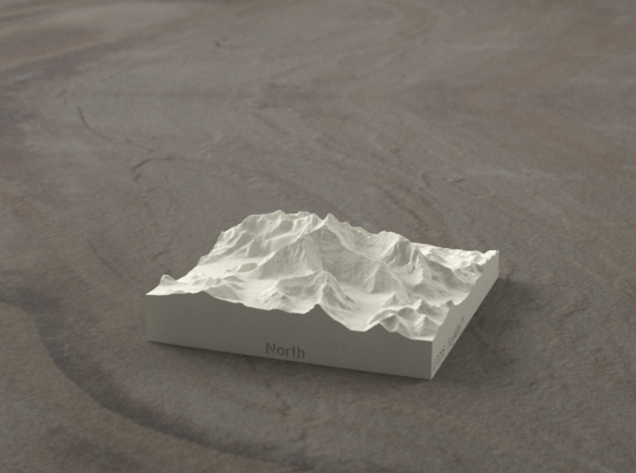 3''/7.5cm Mt. Everest, China/Tibet, Sandstone 3d printed Radiance rendering of new version of Everest massif model from the North