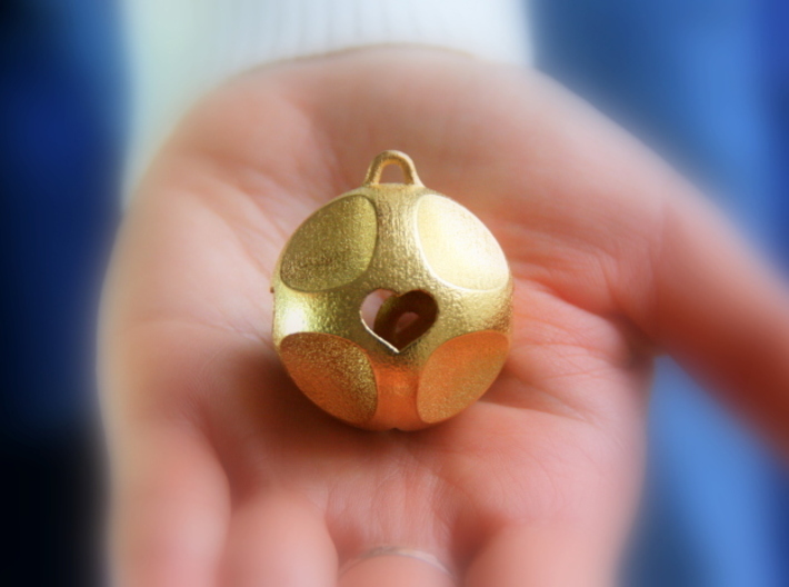 Ornament for Lovers with Hearts inside 3d printed Polished Gold Steel