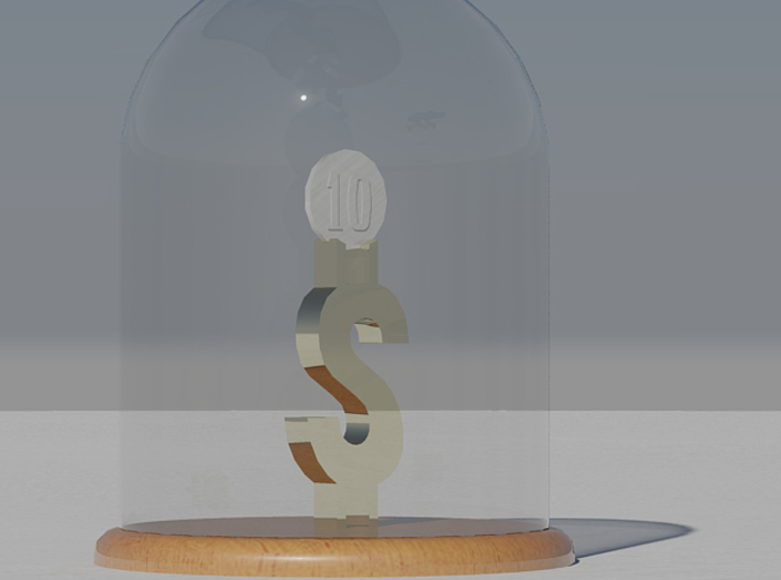 DuckTales Number One Lucky Dime Stand 3d printed Render of Holder under glass dome