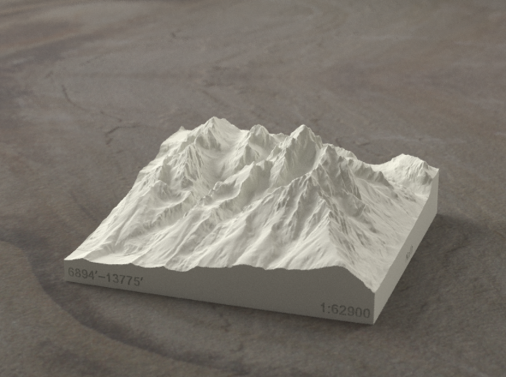 4'' Grand Tetons, Wyoming, USA, Sandstone 3d printed Radiance rendering of model, viewed from the East