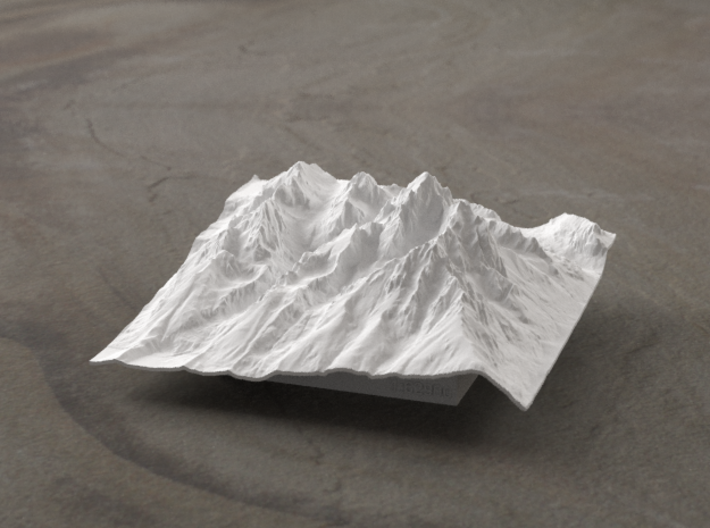 4'' Grand Tetons Terrain Model, Wyoming, USA 3d printed Radiance rendering of new model, viewed from the East