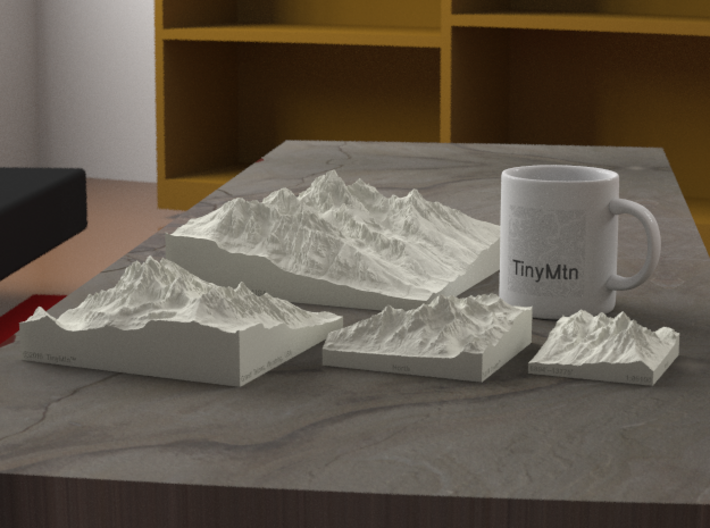 3'' Grand Tetons, Wyoming, USA, Sandstone 3d printed Rendering of all available sizes: 3", 4", 6", 8"