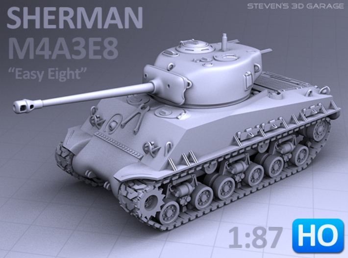 Sherman M4A3E8 Tank - (1:87 HO) 3d printed