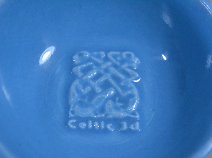 Quaich 3d printed Close-up detail of customized area with our Celtic3d logo applied.