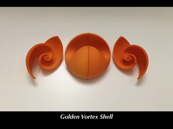 Golden Vortex Shell CCW 3d printed CW and CCW halves join to form shell.