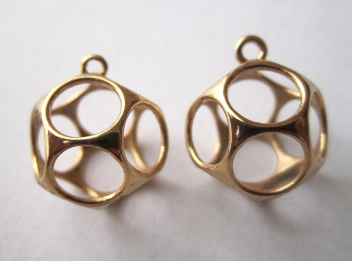 New Dod Earrings 3d printed in Gold Plated Brass (perspective view)