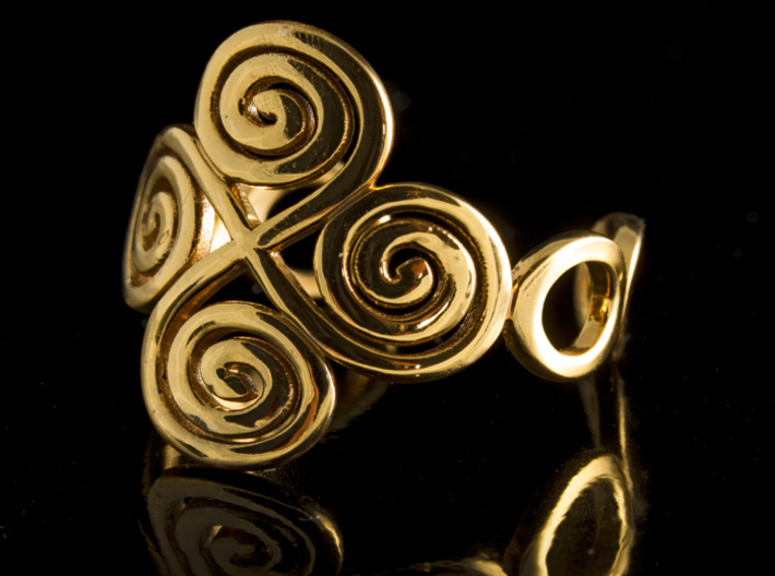 4 Spirals &amp; Ovals Ring (Size 17) 3d printed 4 Spirals &amp; ovals ring (Gold plated brass)