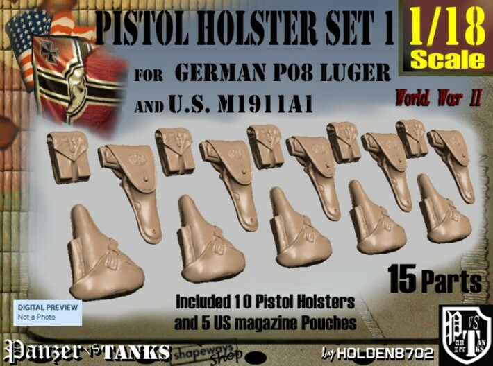 1-18 German-US WWII Pistol Holsters 3d printed