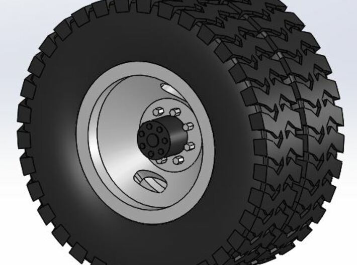 1/64 2 Hole 22.5&quot; Truck Wheels, Tires, &amp; Brake Dru 3d printed