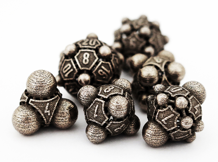 Nucleus D12 3d printed The complete Nucleii Dice Set in Stainless Steel