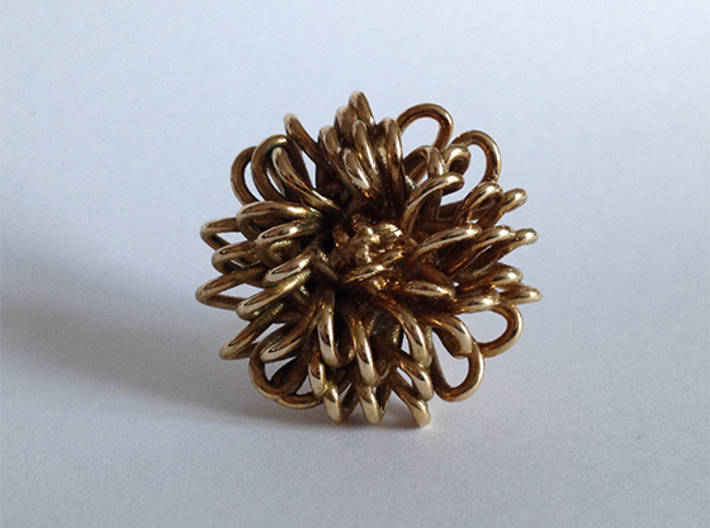 Ring 'Wiener Blume', Size 7.5 (Ø 17.7 mm) 3d printed 3D printed in 'Polished Brass'. Photographed with an Iphone 4S at daylight, no additional filters or lighting. The ring is a few months old and is starting to get a nice antique finish.