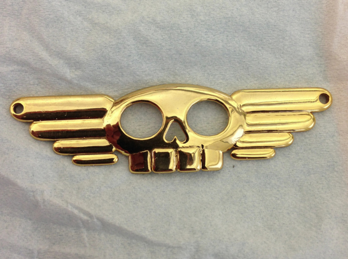 Winged Skull Sky Pirate Pendant 3d printed Polished brass!!!