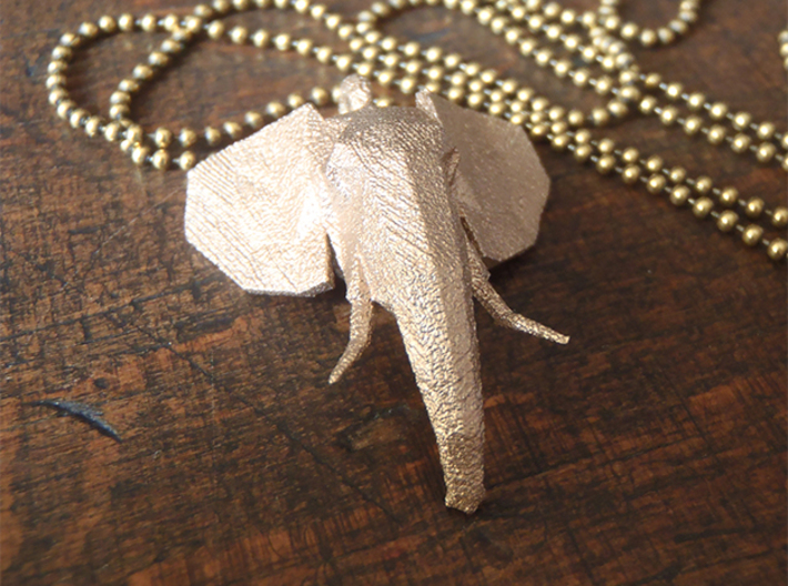 Elephant Head 3d printed Stainless Steel Elephant pendant front