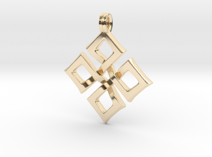 Simple Square Celtic Knot Cross Pendant 3d printed 14k Gold