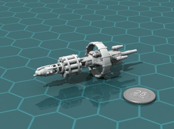 Belter Missile Cruiser 3d printed Render of the model, with a virtual quarter for scale.