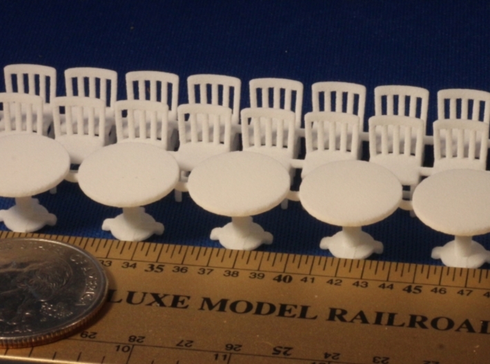 HO Scale 5 Round Tables and 20 Chairs 3d printed 