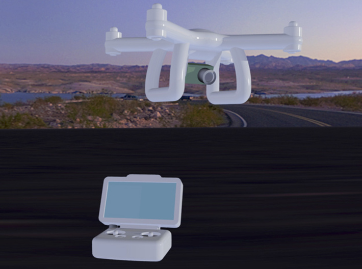 Quadcopter camera drone + controller, HO scale x4 3d printed 