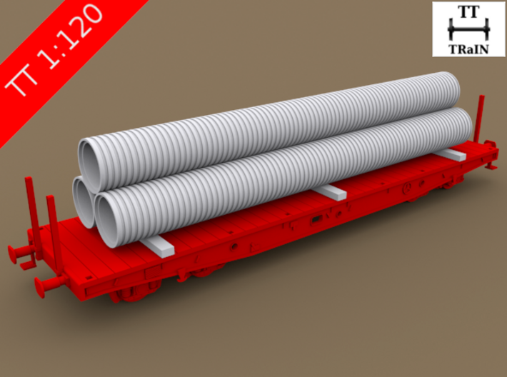 TT Scale Smmps Wagon Plastic Tubes Cargo 3d printed TT Scale Smmps Wagon Plastic Tubes Cargo (Smmps wagon not included)