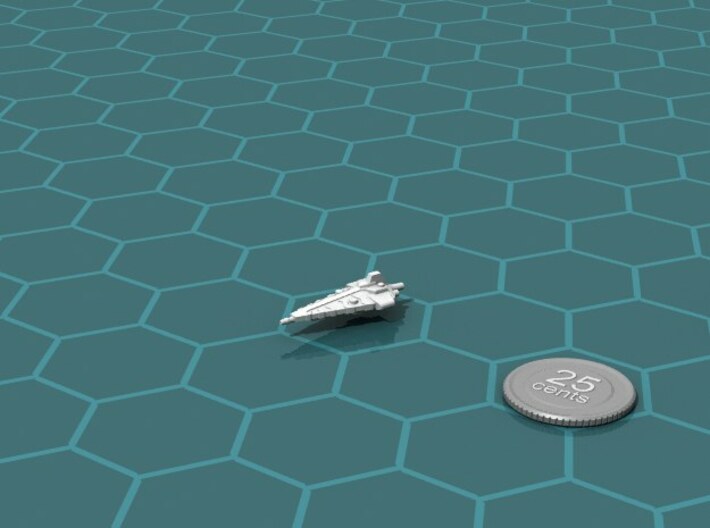Tusokk Scepter Frigate 3d printed Render of the model, with a virtual quarter for scale.