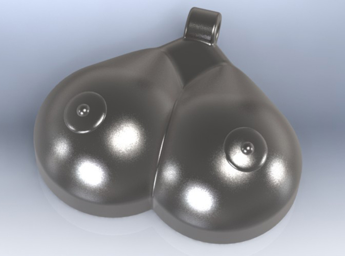 Breasts-shaped hollow keychain/pendant/aromapendan 3d printed 3D render stainless steel