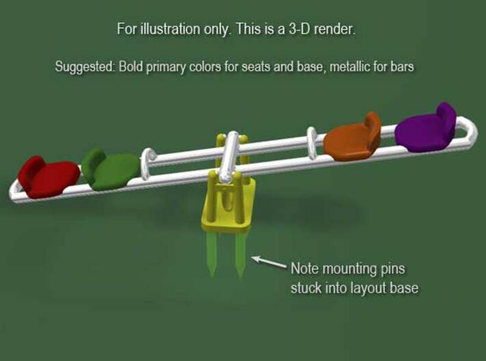 Children's Seesaw, HO Scale (1:87) 3d printed 3-D render of suggested colors.