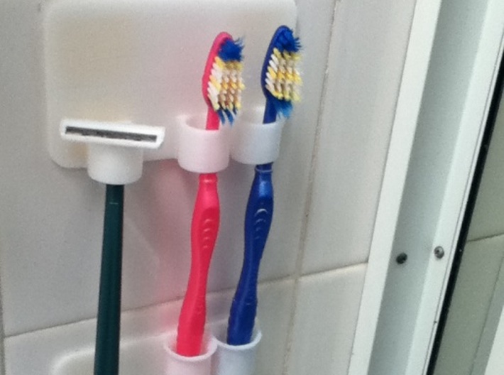 Toothbrush Holder - 2 brushes, 1 razor 3d printed 