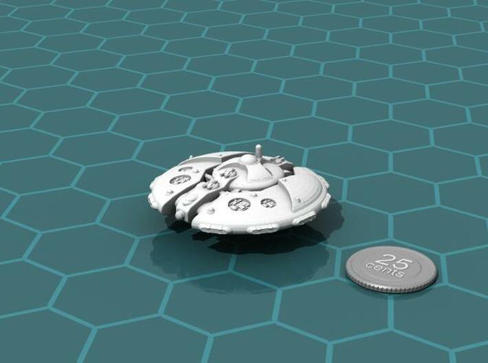 Martian Overlord class Battleship 3d printed Render of the model, with a virtual quarter for scale.