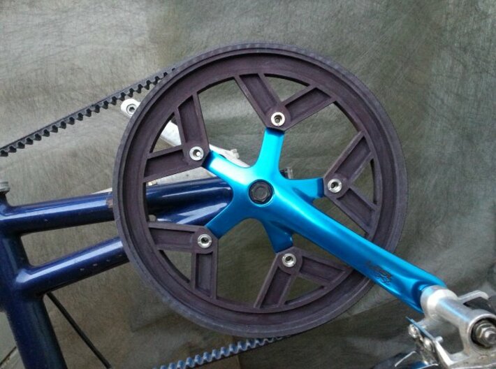 Strida belt wheel - for 5-bolt 130 mm spider 3d printed Belt wheel on single-speed 130 mm bolt circle crankset