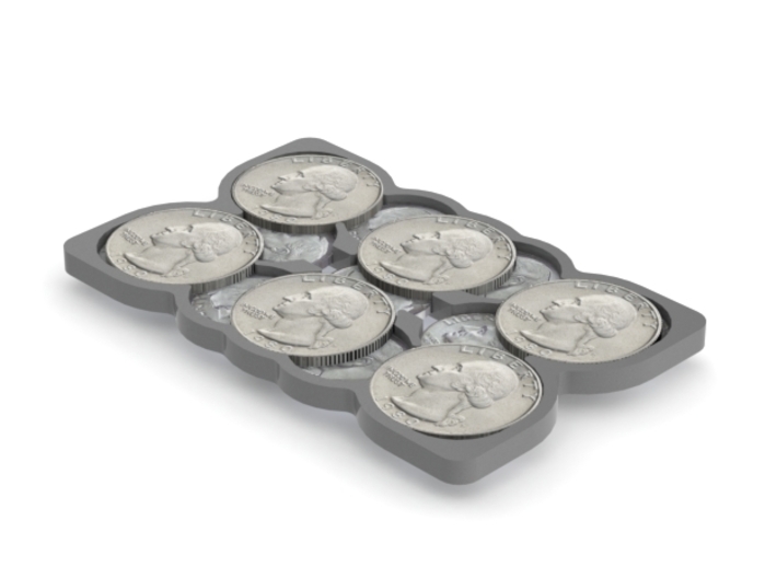 Quarters &amp; Dimes Card (for Sliminal) 3d printed In-use Solidworks render with quarters and dimes.